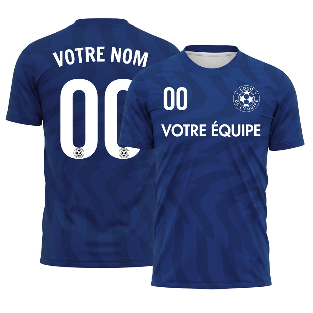 Bleu Motif Vagues Maillot de Football Personnalisé