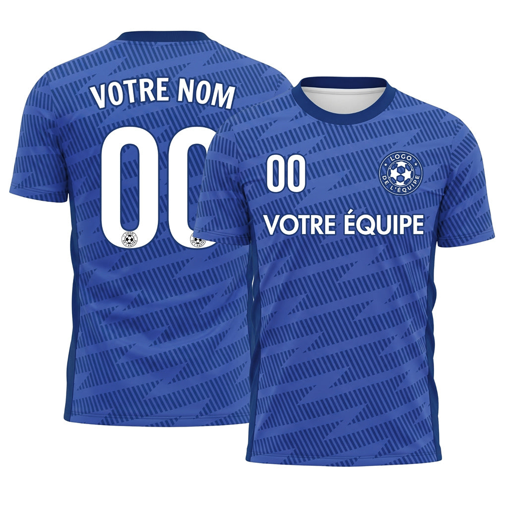 Bleu Zigzag Motif Maillot de Football Personnalisé