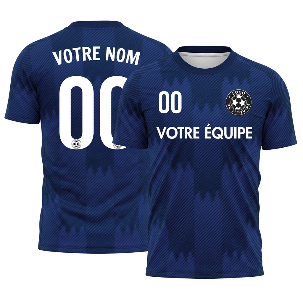 Bleu Zigzag Motif Maillot de Football Personnalisé