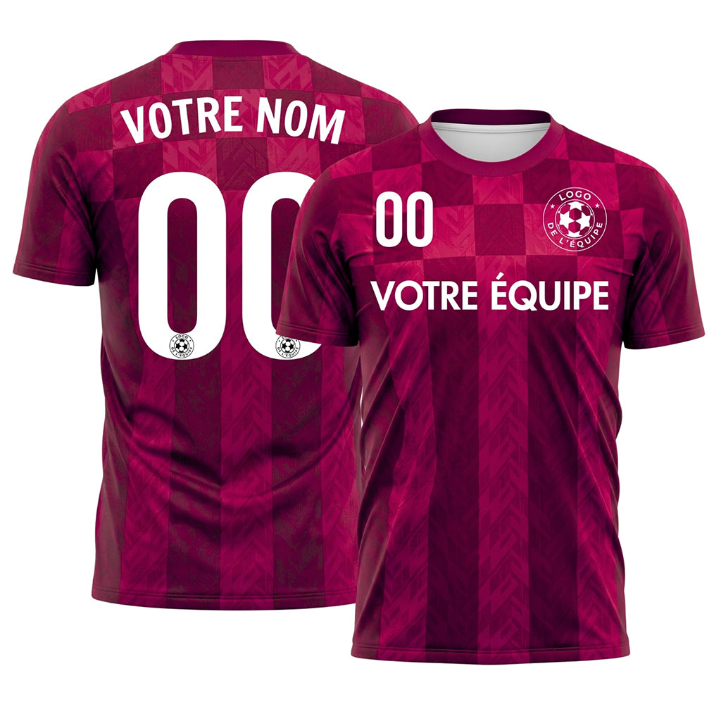 Bordeaux Carreaux Chevron Motif Maillot de Football Personnalisé