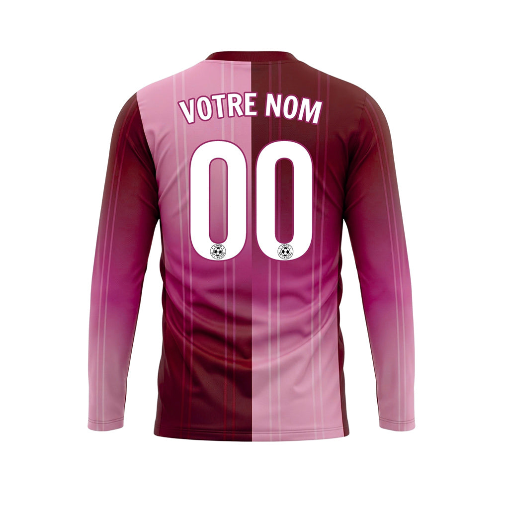 Bordeaux Rose Verticales Maillot de Foot Personnalisé à Manches Longues