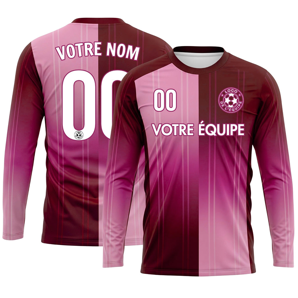 Bordeaux Rose Rayures Verticales Dégradées Maillot de Football Personnalisé à Manches Longues