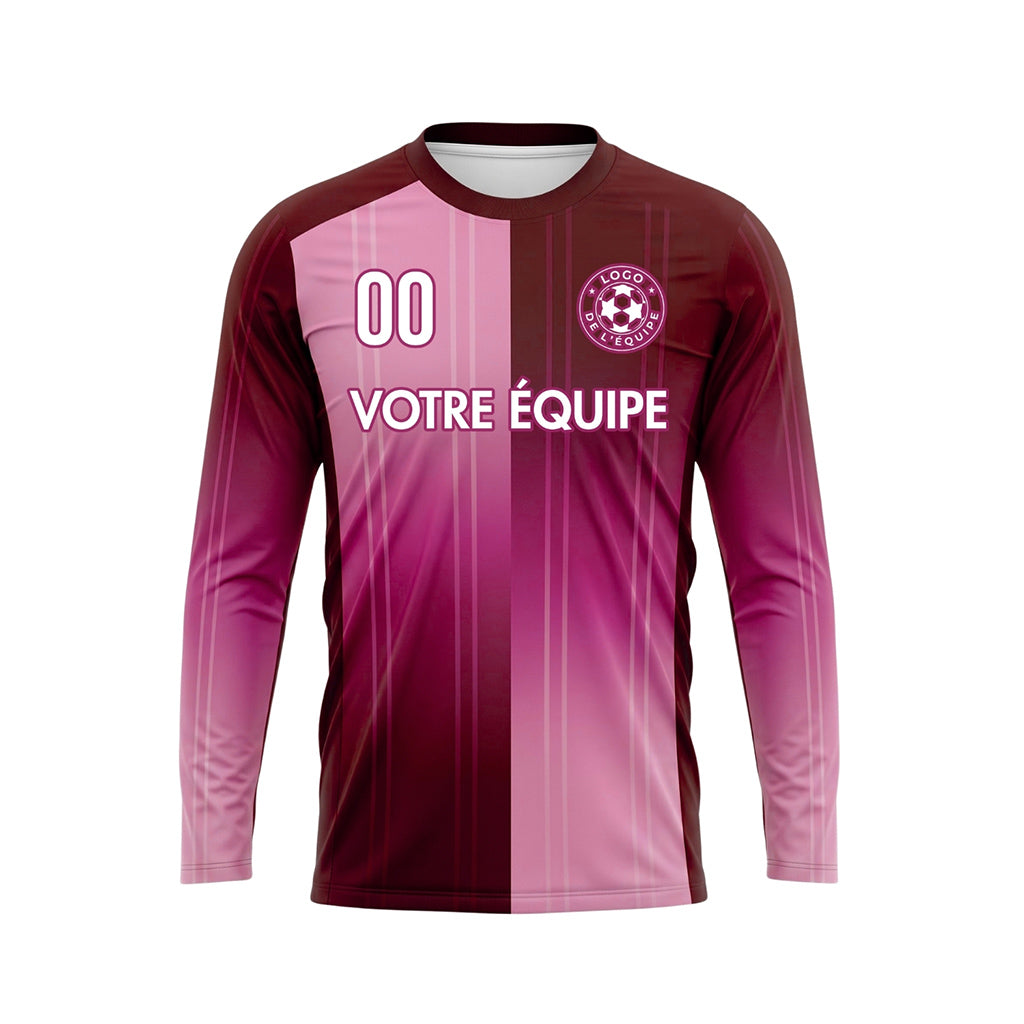 Bordeaux Rose Verticales Maillot de Foot Personnalisé à Manches Longues