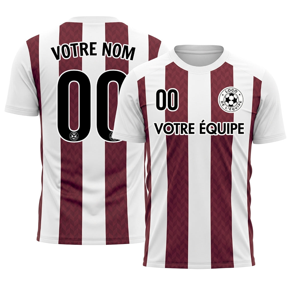 Bordeaux Blanc Chevron Rayé Maillot de Football Personnalisé
