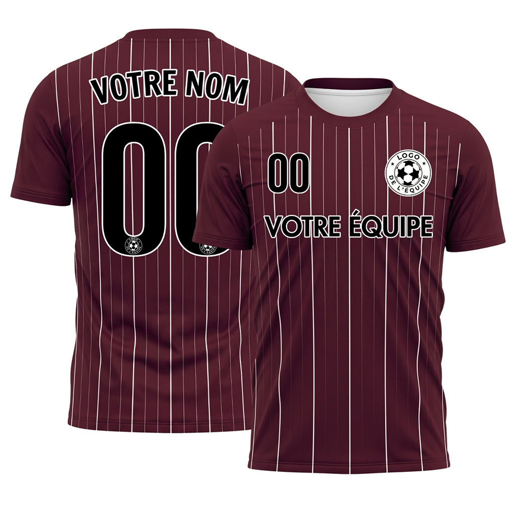 Bordeaux Blanc Fines Rayures Fines Maillot de Football Personnalisé