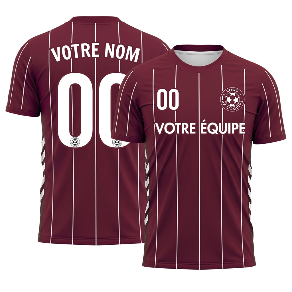 Bordeaux Blanc Rayures Fines Maillot de Football Personnalisé