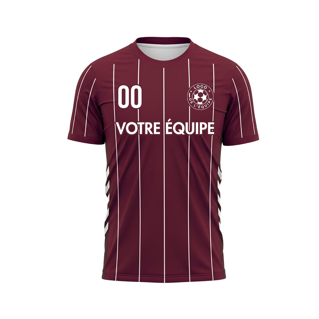 Bordeaux Blanc Rayures Fines Maillot de Football Personnalisé
