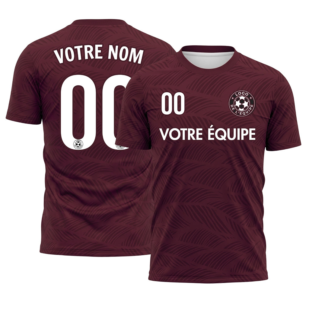 Rouge Bordeaux Feuille Motif Vagues Maillot de Football Personnalisé