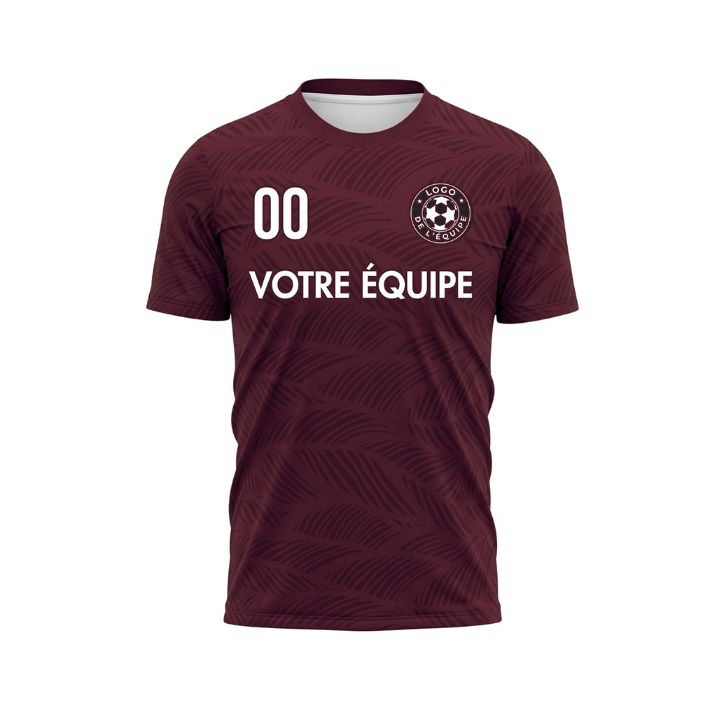 Rouge Bordeaux Feuille Motif Vagues Maillot de Football Personnalisé