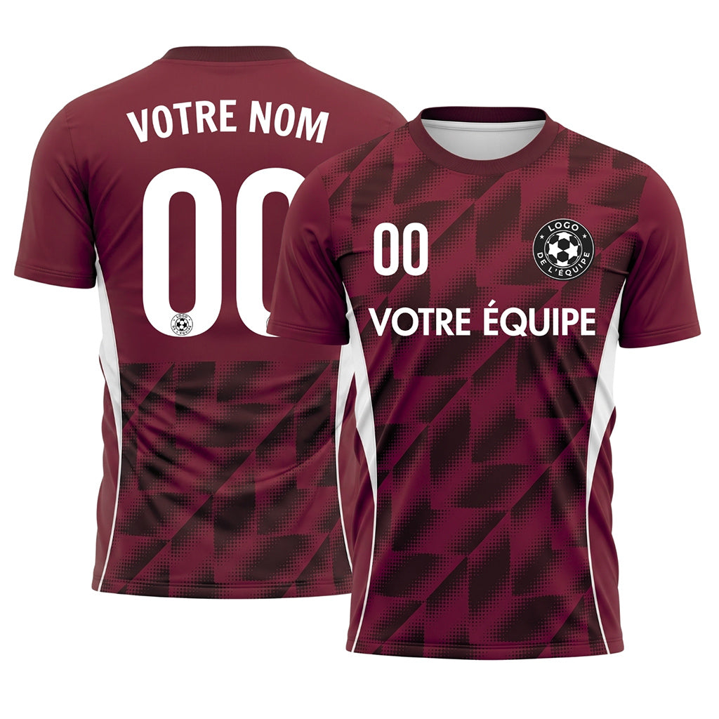 Rouge Bordeaux Demi-Teinte Géométrique Motif Maillot de Football Personnalisé