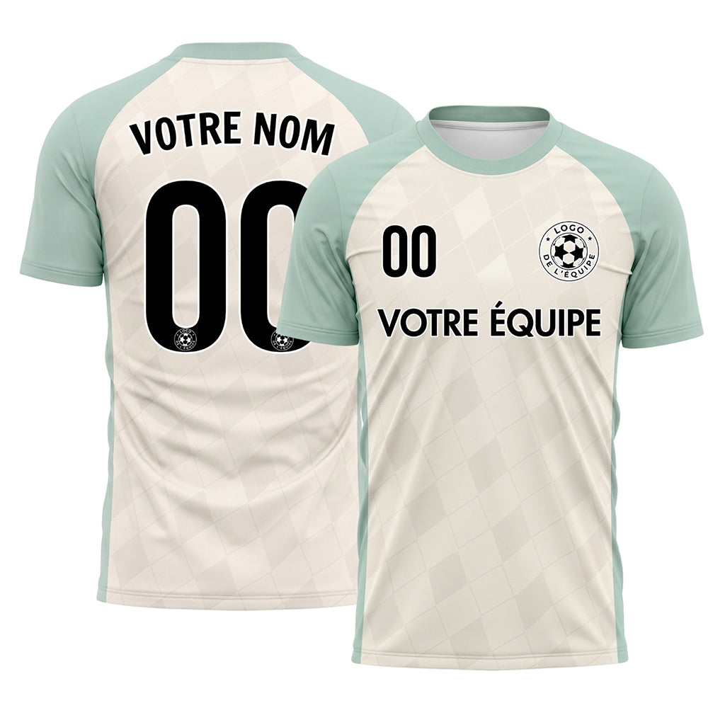 Crème Menthe Clair Motif Losange Raglan Maillot de Football Personnalisé