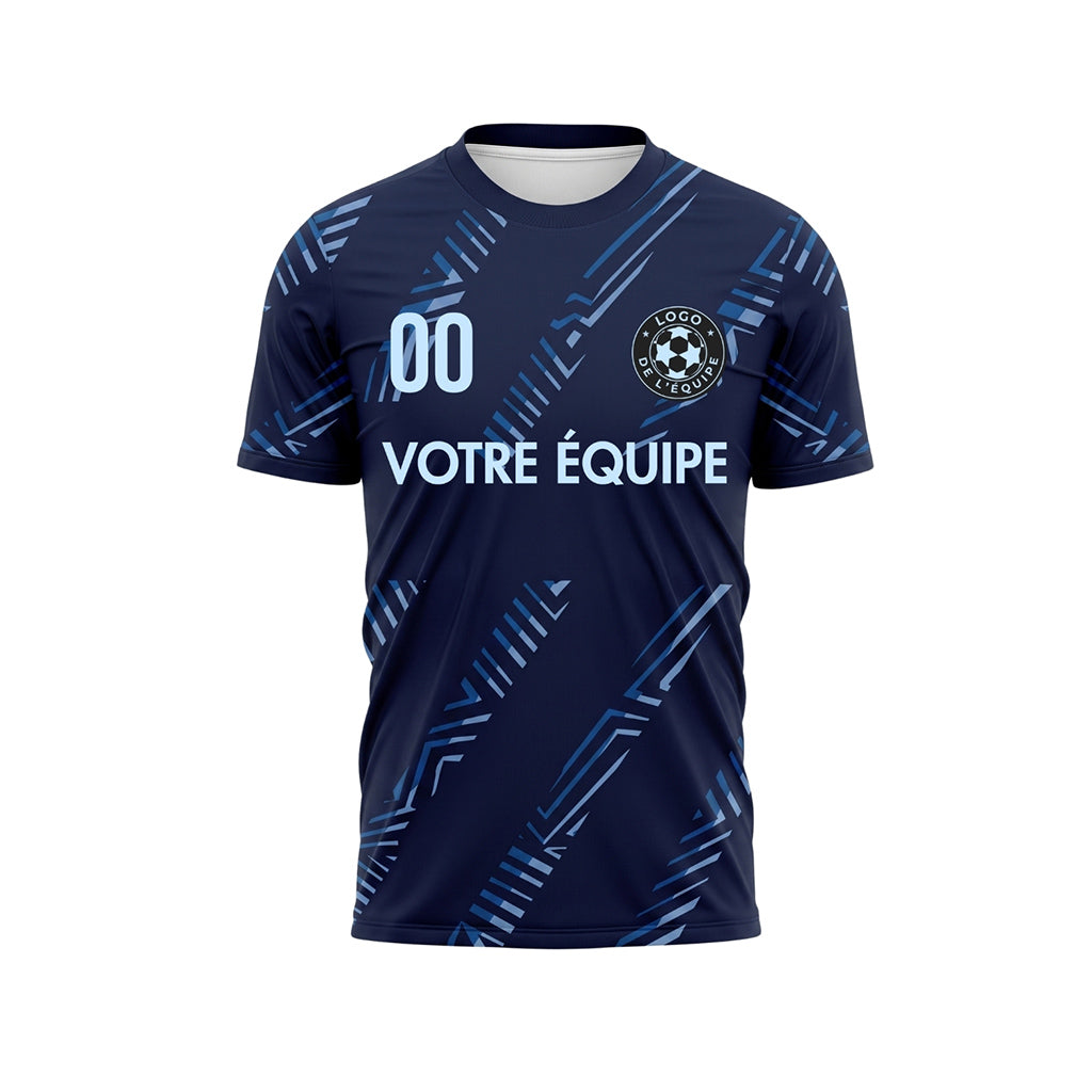 Bleu Foncé Motif de Manche Diagonales Rayures Maillot de Football Personnalisé