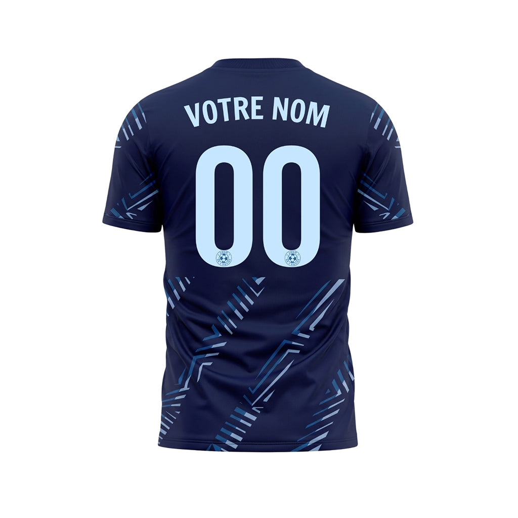 Bleu Foncé Motif de Manche Diagonales Rayures Maillot de Football Personnalisé