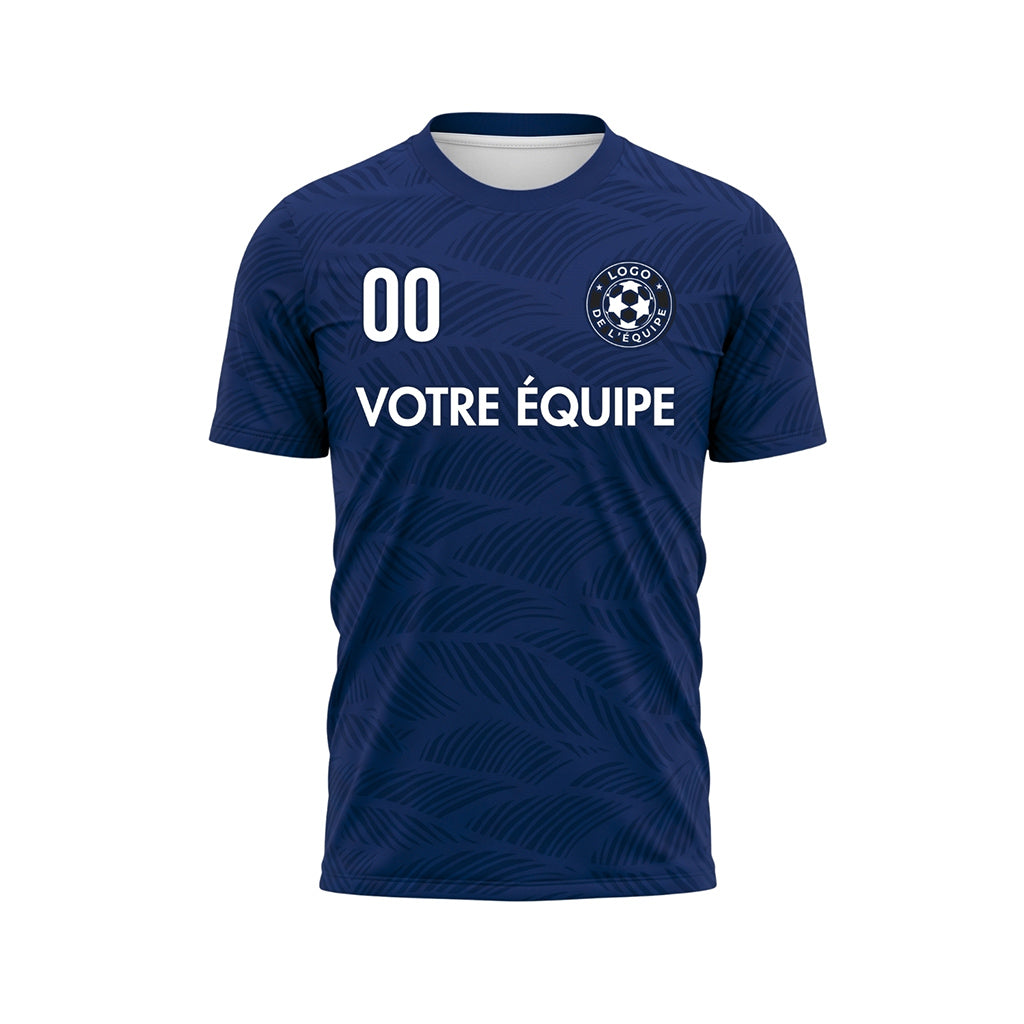 Bleu Foncé Feuille Motif Vagues Maillot de Football Personnalisé