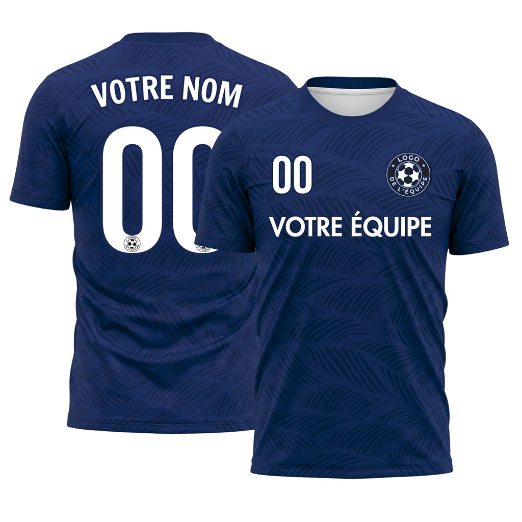 Bleu Foncé Feuille Motif Vagues Maillot de Football Personnalisé