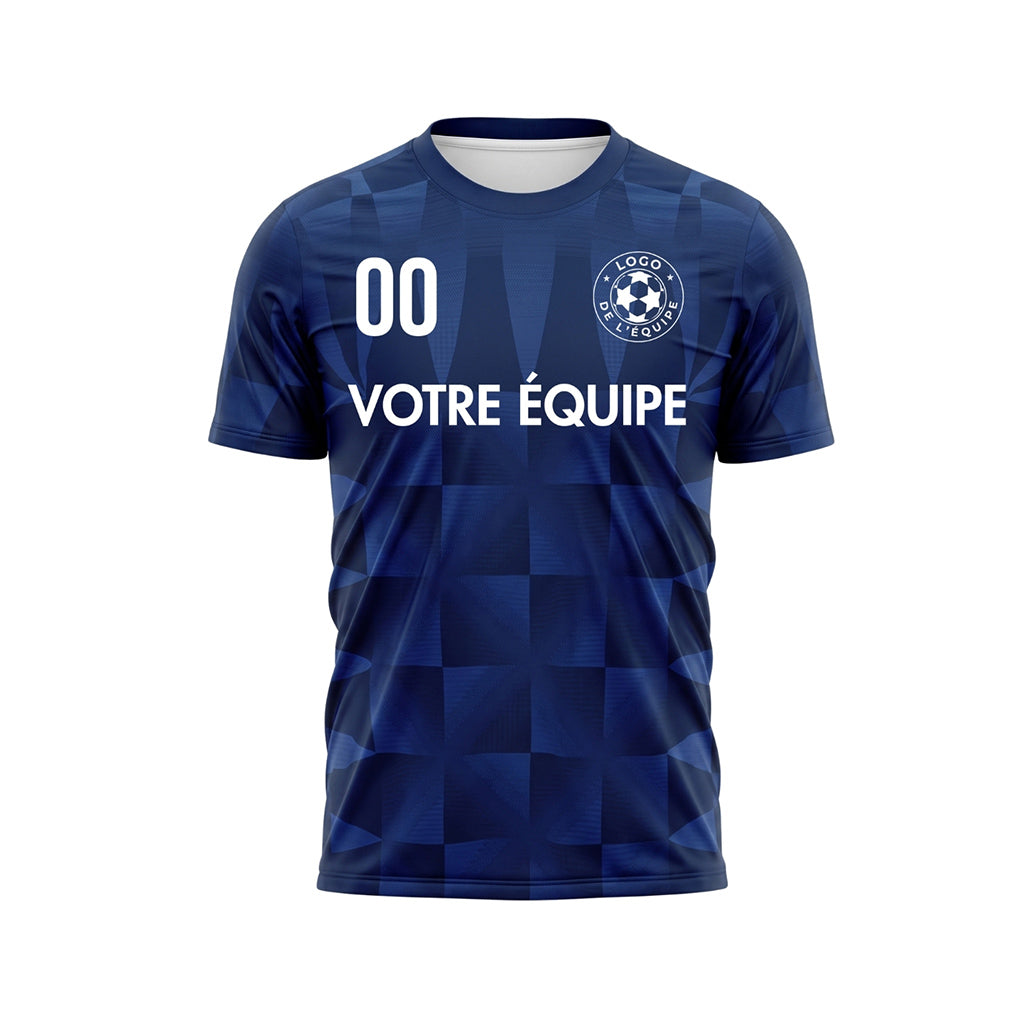 Bleu Foncé Bleu Géométrique Motif Maillot de Foot Personnalisé