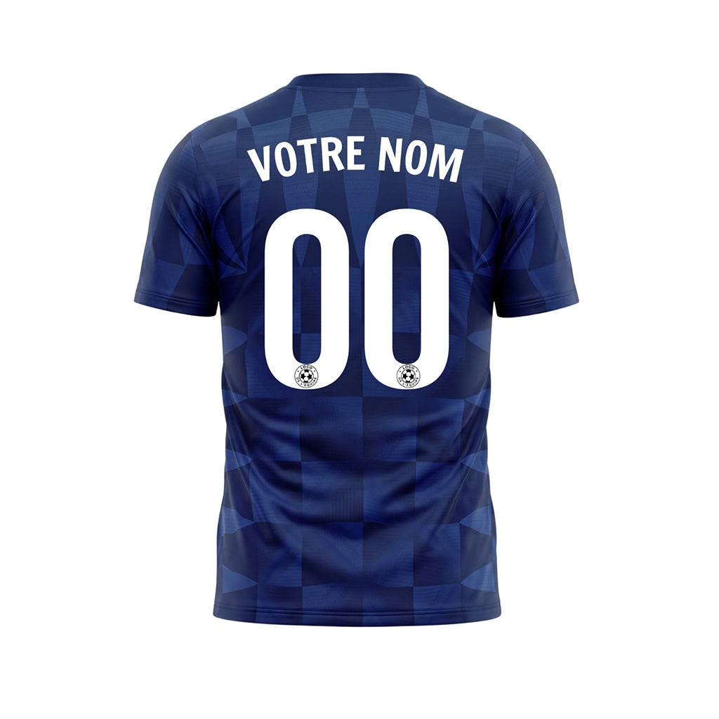 Bleu Foncé Bleu Géométrique Motif Maillot de Foot Personnalisé