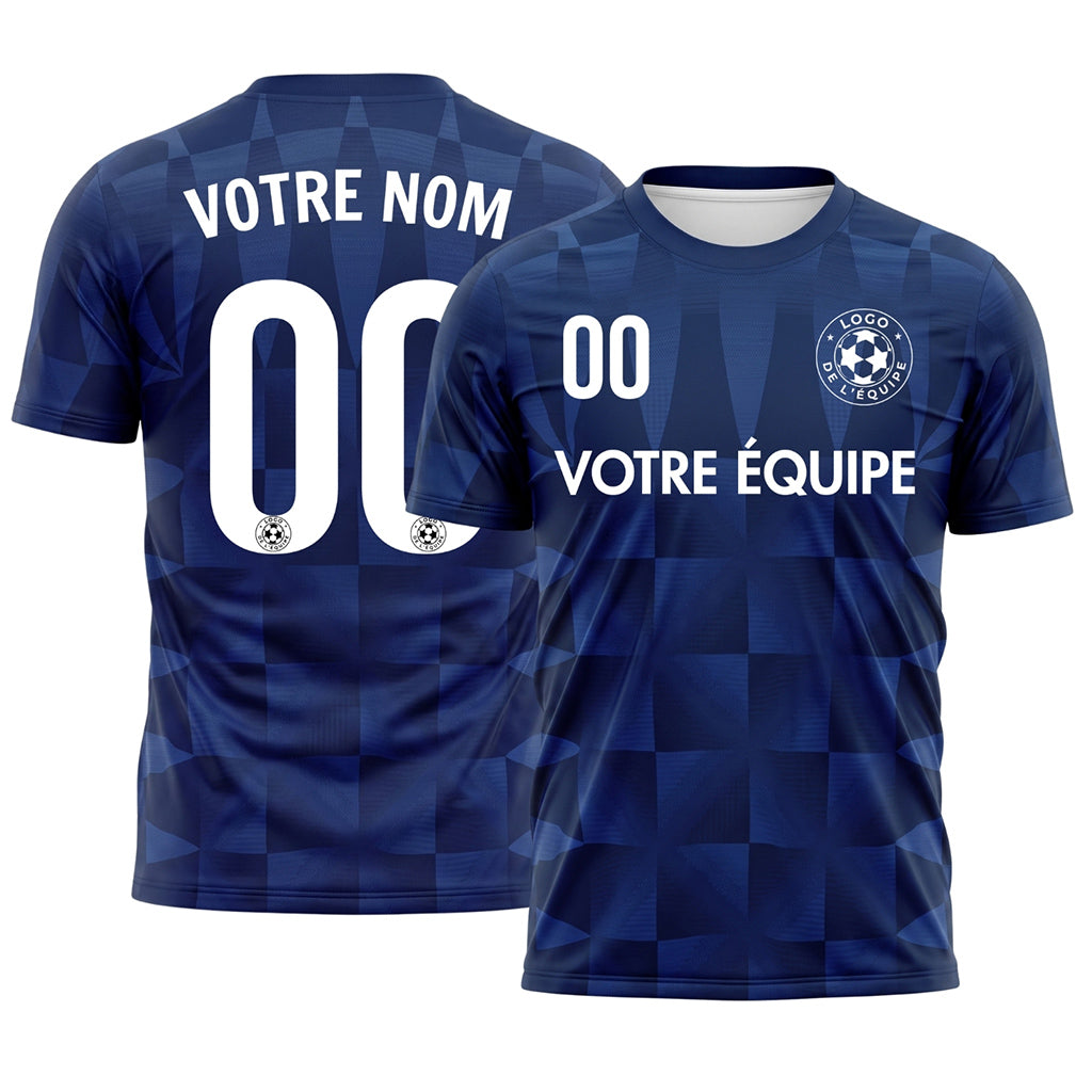 Bleu Foncé Bleu Géométrique Motif Maillot de Foot Personnalisé