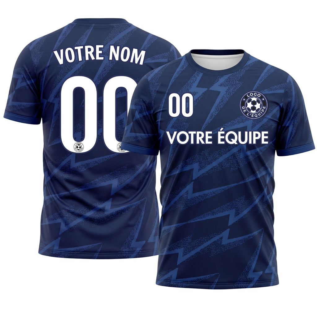 Bleu Foncé Éclair Motif Maillot de Football Personnalisé
