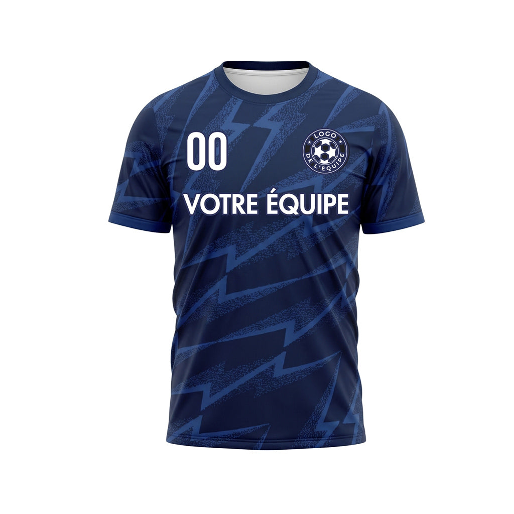 Bleu Foncé Éclair Motif Maillot de Football Personnalisé