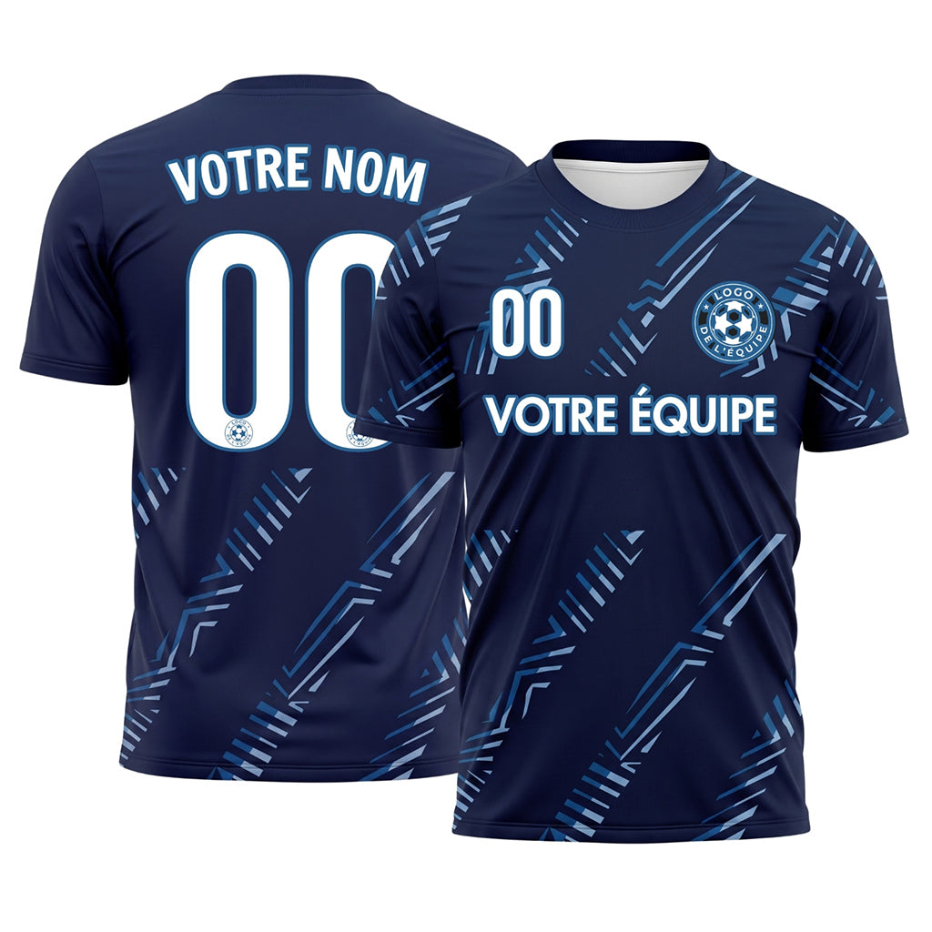 Bleu Foncé Diagonales Rayures Maillot de Football Personnalisé