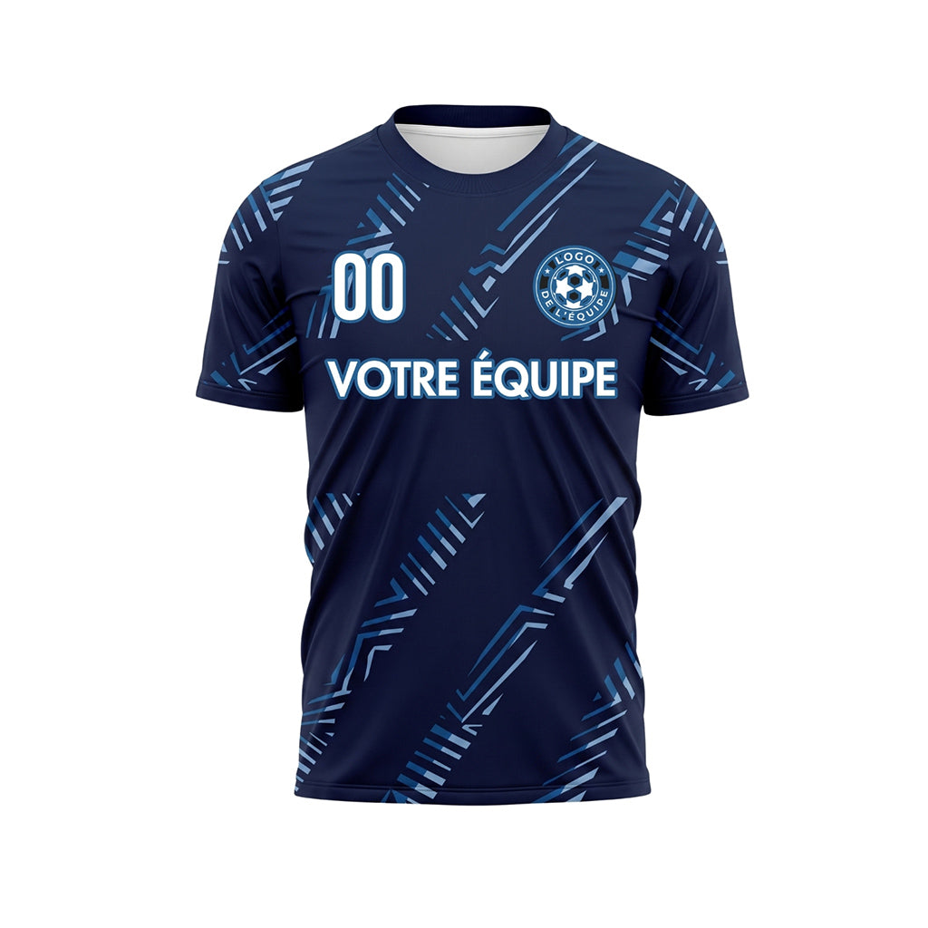 Bleu Foncé Diagonales Rayures Maillot de Football Personnalisé