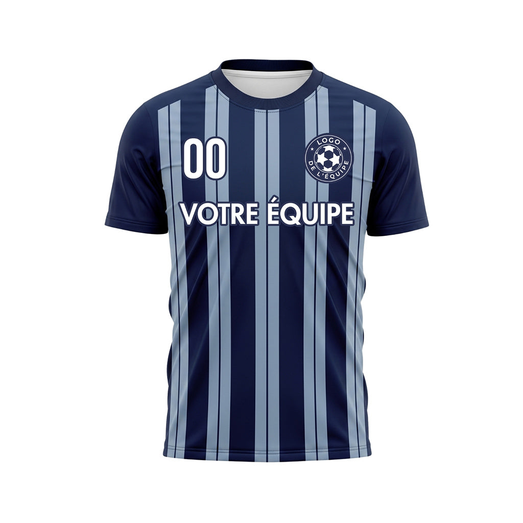 Bleu Foncé Gris Rayé Maillot de Football Personnalisé