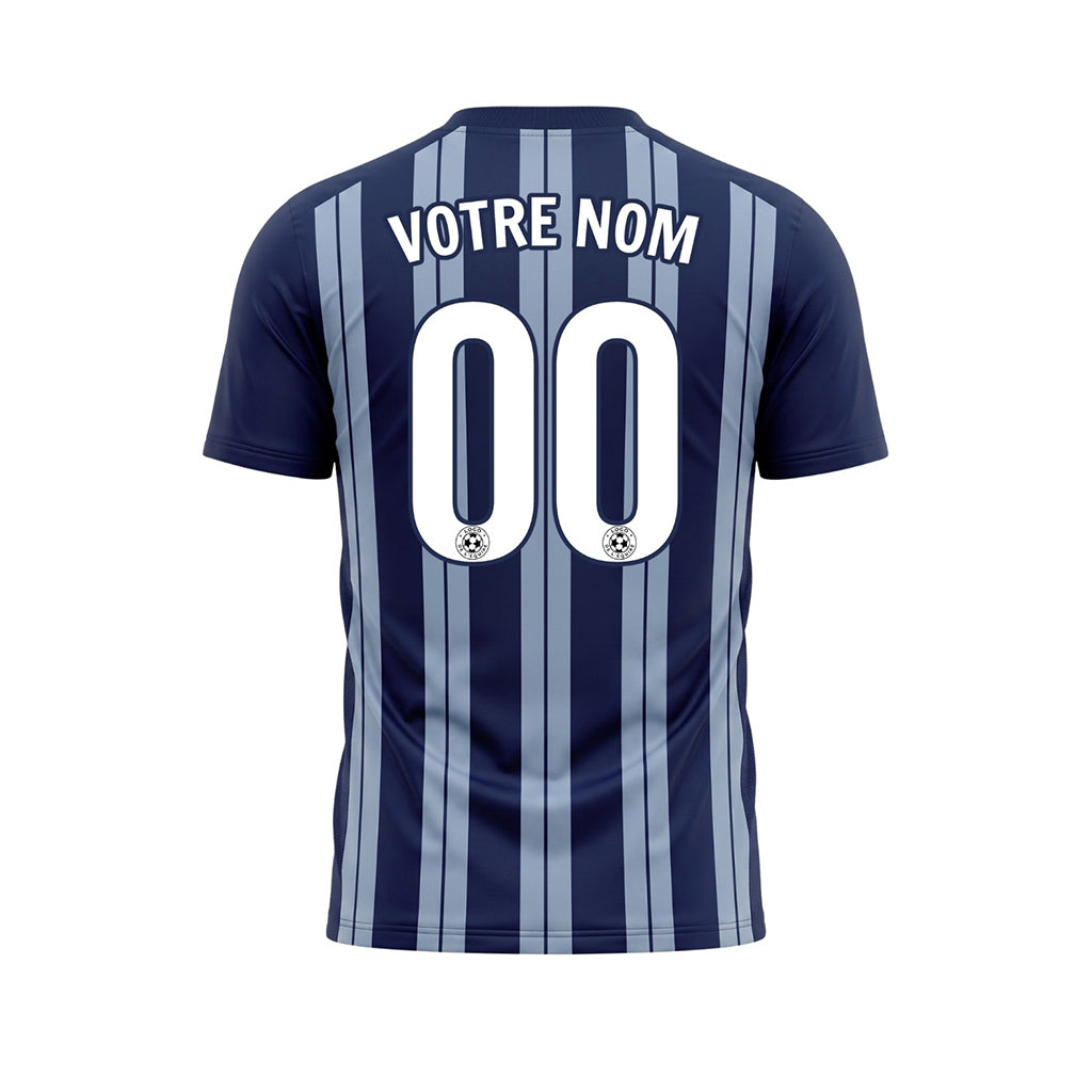 Bleu Foncé Gris Rayé Maillot de Football Personnalisé