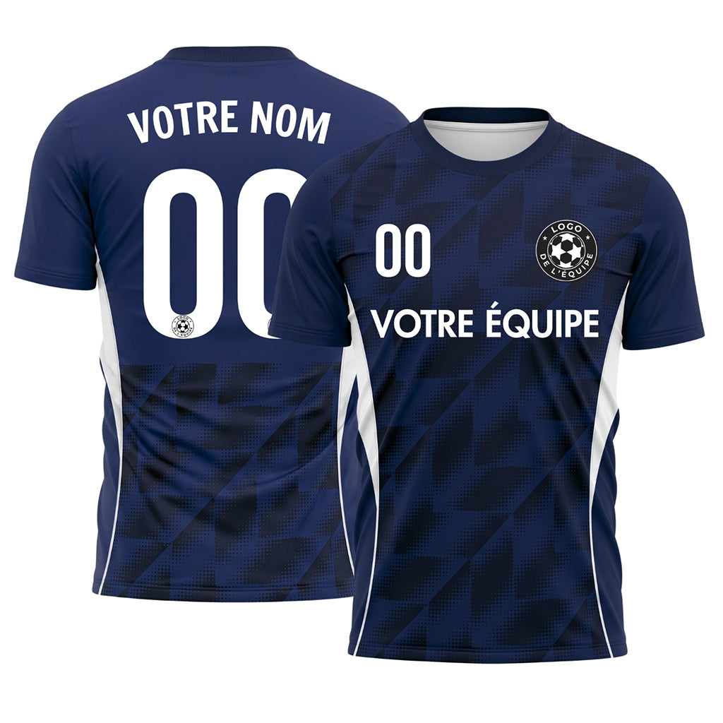 Bleu Foncé Demi-Teinte Géométrique Motif Maillot de Football Personnalisé