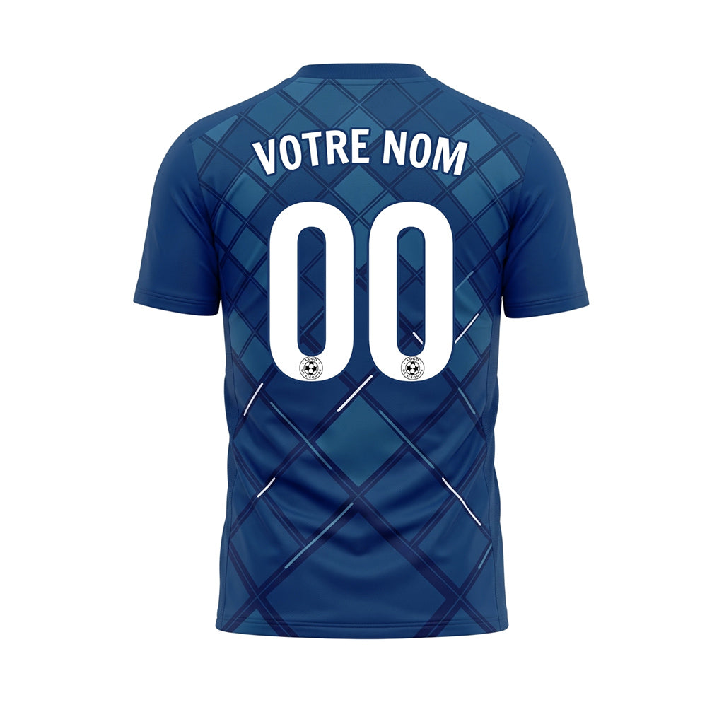 Bleu Foncé Carreaux Motif Maillot de Football Personnalisé