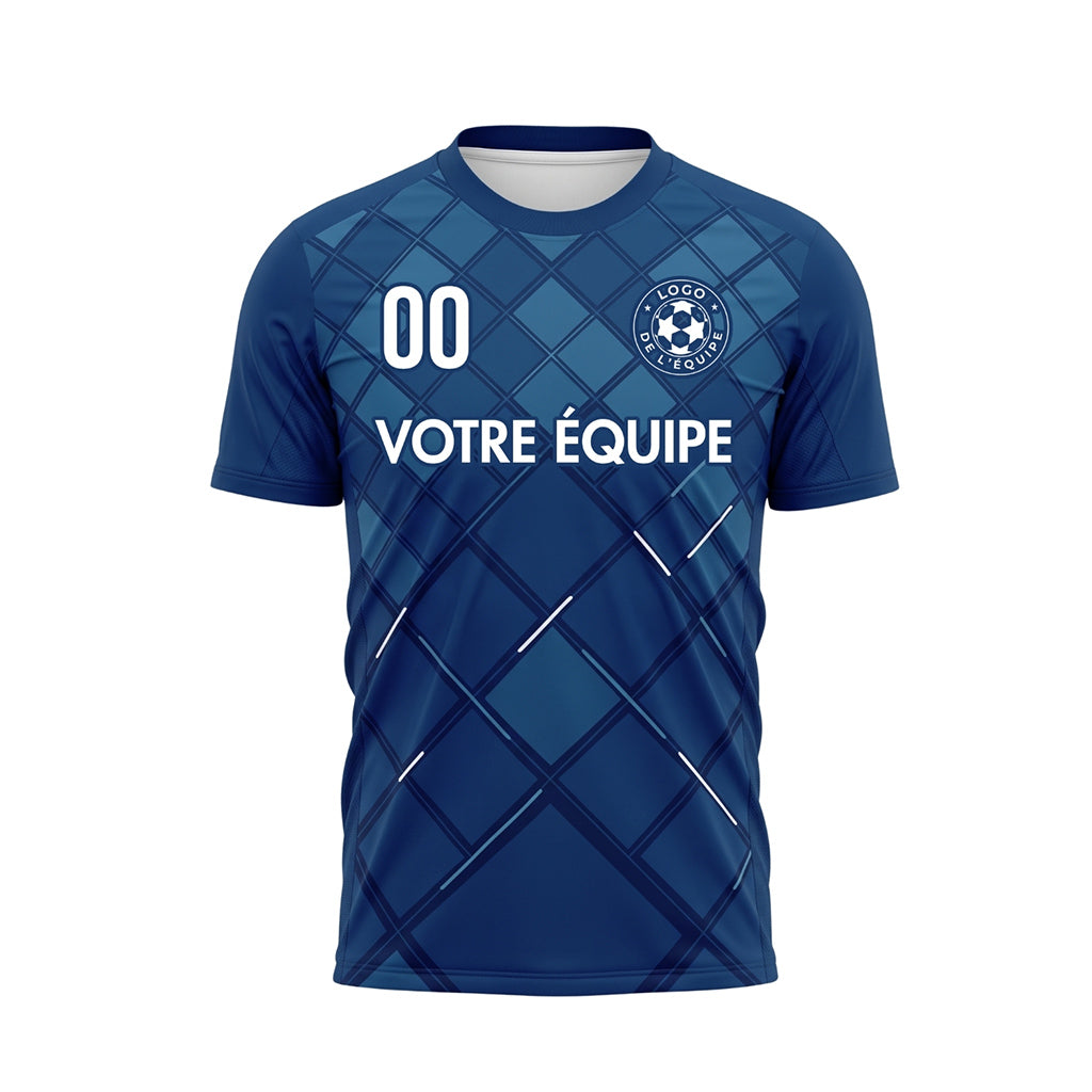 Bleu Foncé Carreaux Motif Maillot de Football Personnalisé