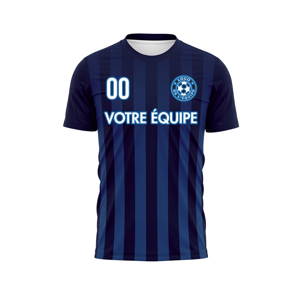 Bleu Foncé Marine Verticales Rayures Maillot de Football Personnalisé