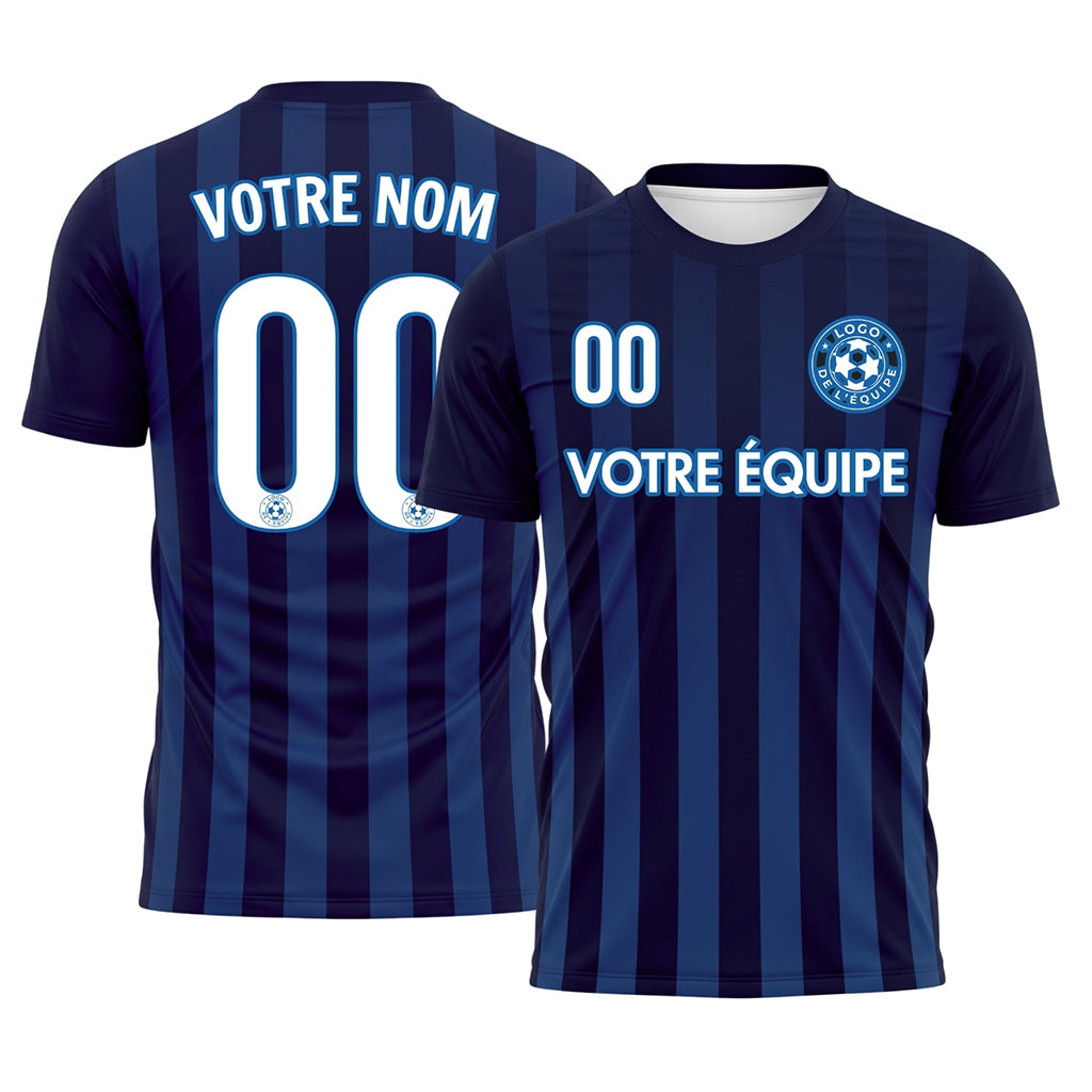 Bleu Foncé Marine Verticales Rayures Maillot de Football Personnalisé