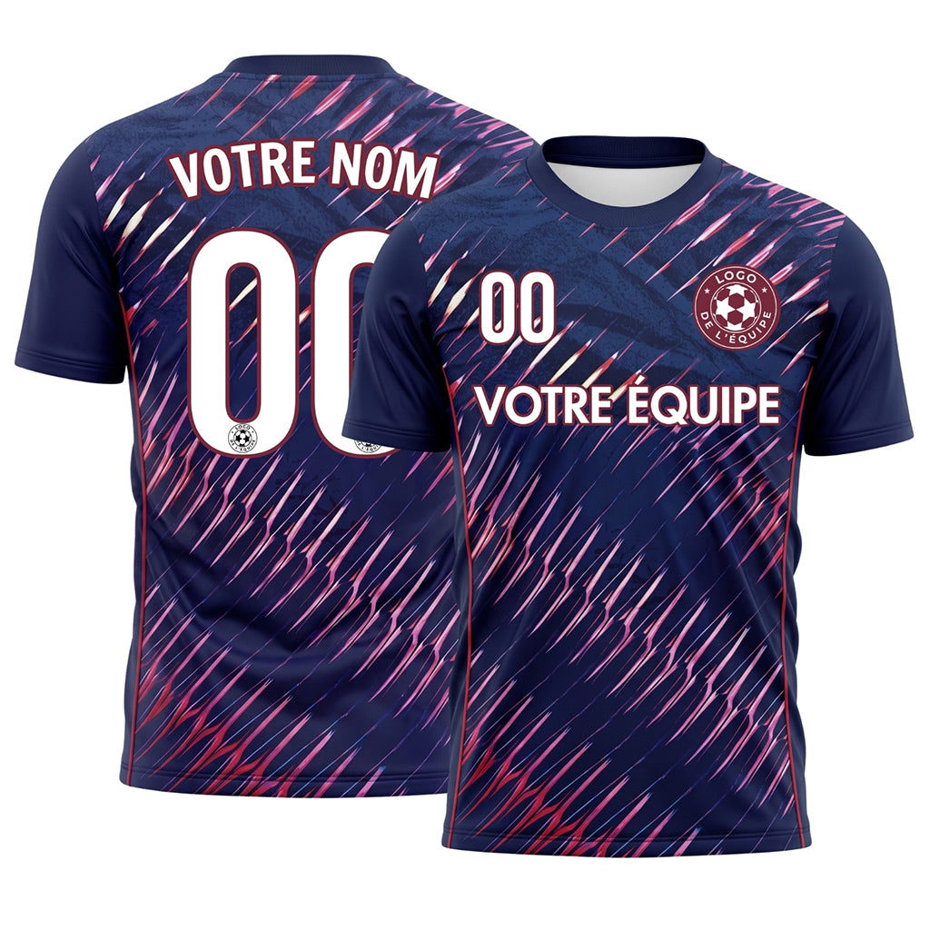 Bleu Foncé Rose Dynamique Rayures Maillot de Football Personnalisé