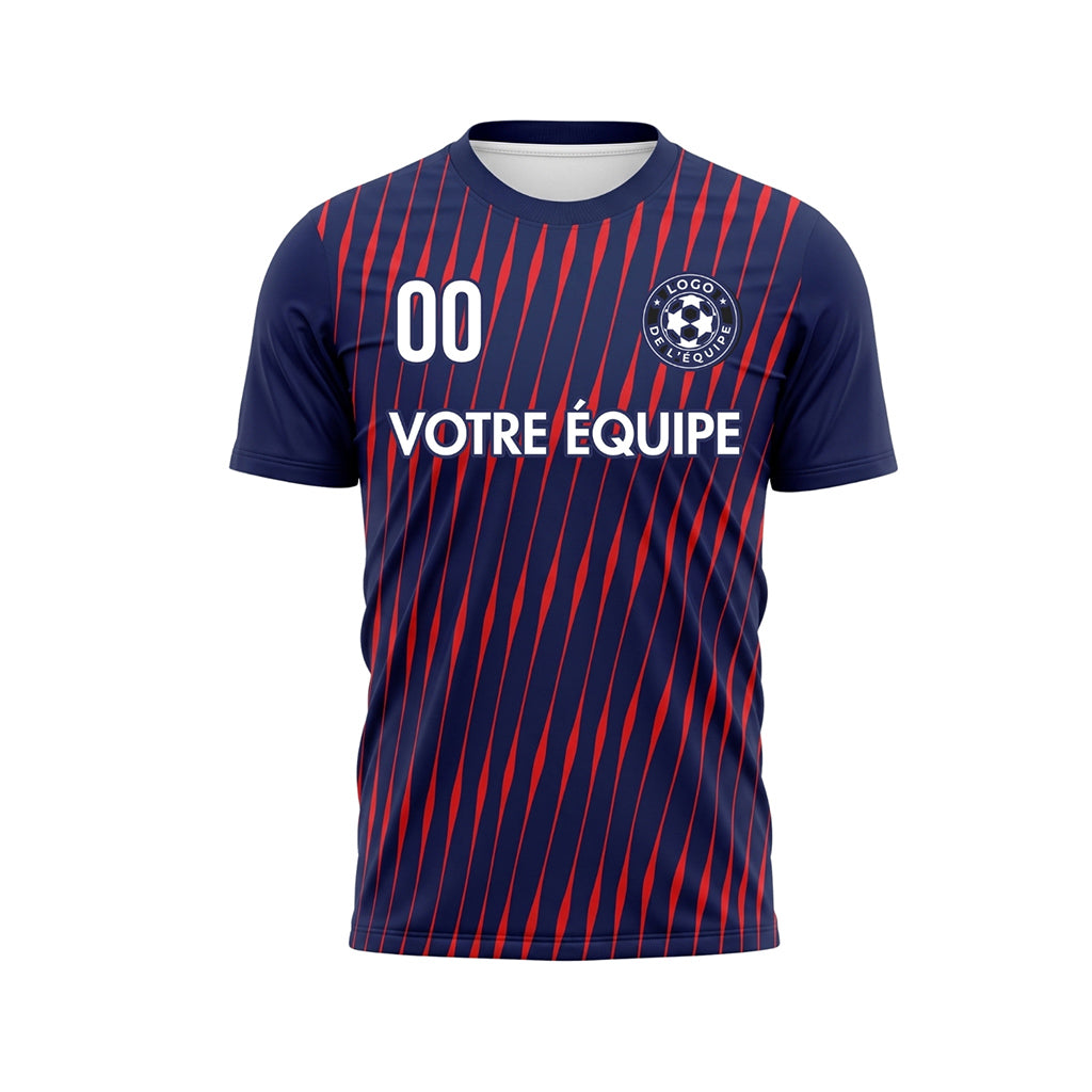 Bleu Foncé Rouge Dynamique Rayures Maillot de Football Personnalisé