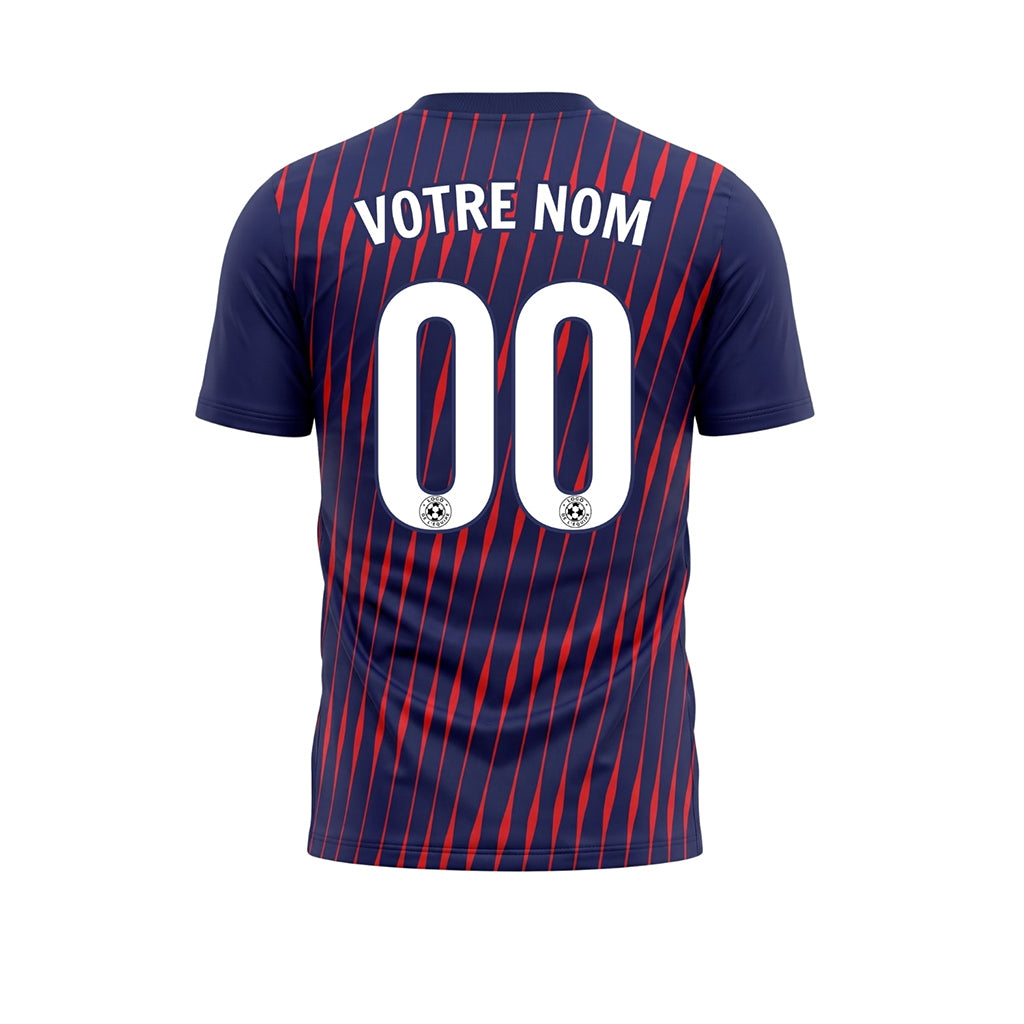 Bleu Foncé Rouge Dynamique Rayures Maillot de Football Personnalisé