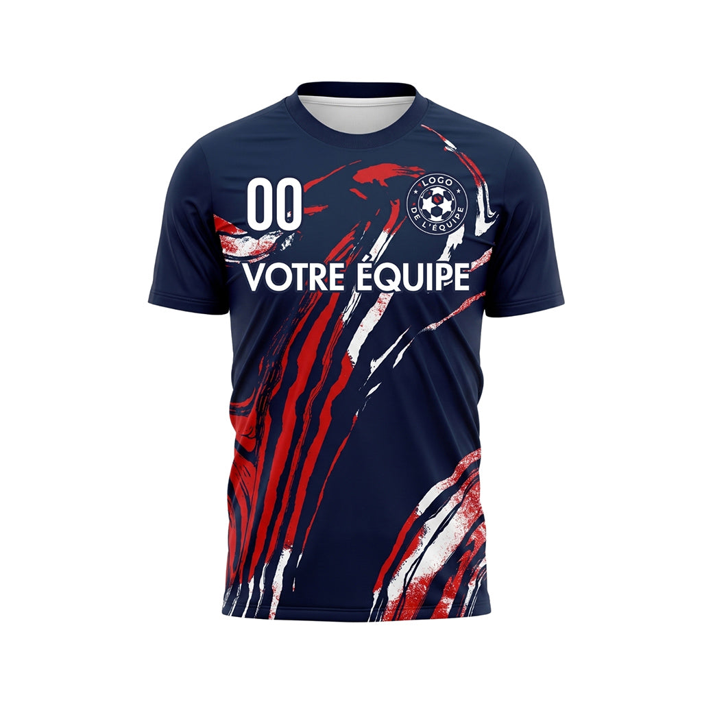 Bleu Foncé Rouge Blanc Coup de Pinceau Graphique Maillot de Football Personnalisé