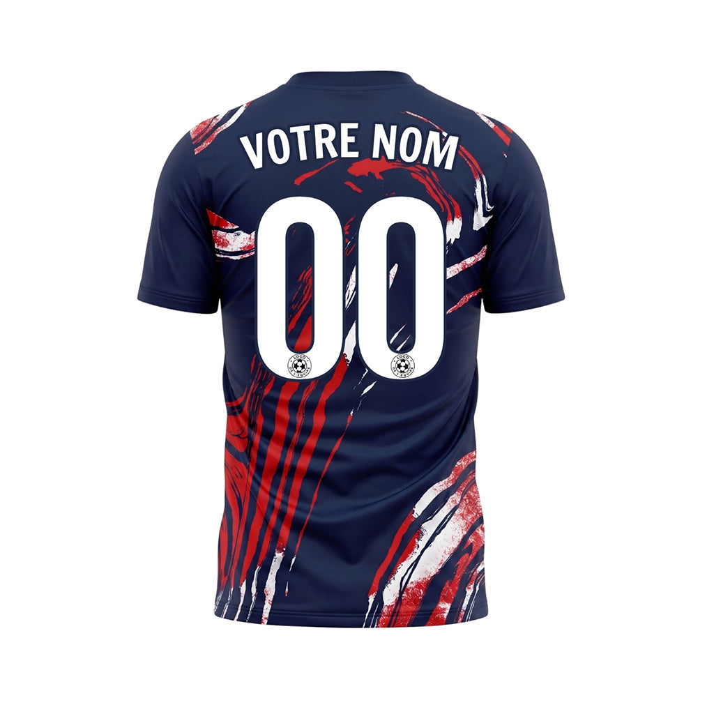 Bleu Foncé Rouge Blanc Coup de Pinceau Graphique Maillot de Football Personnalisé