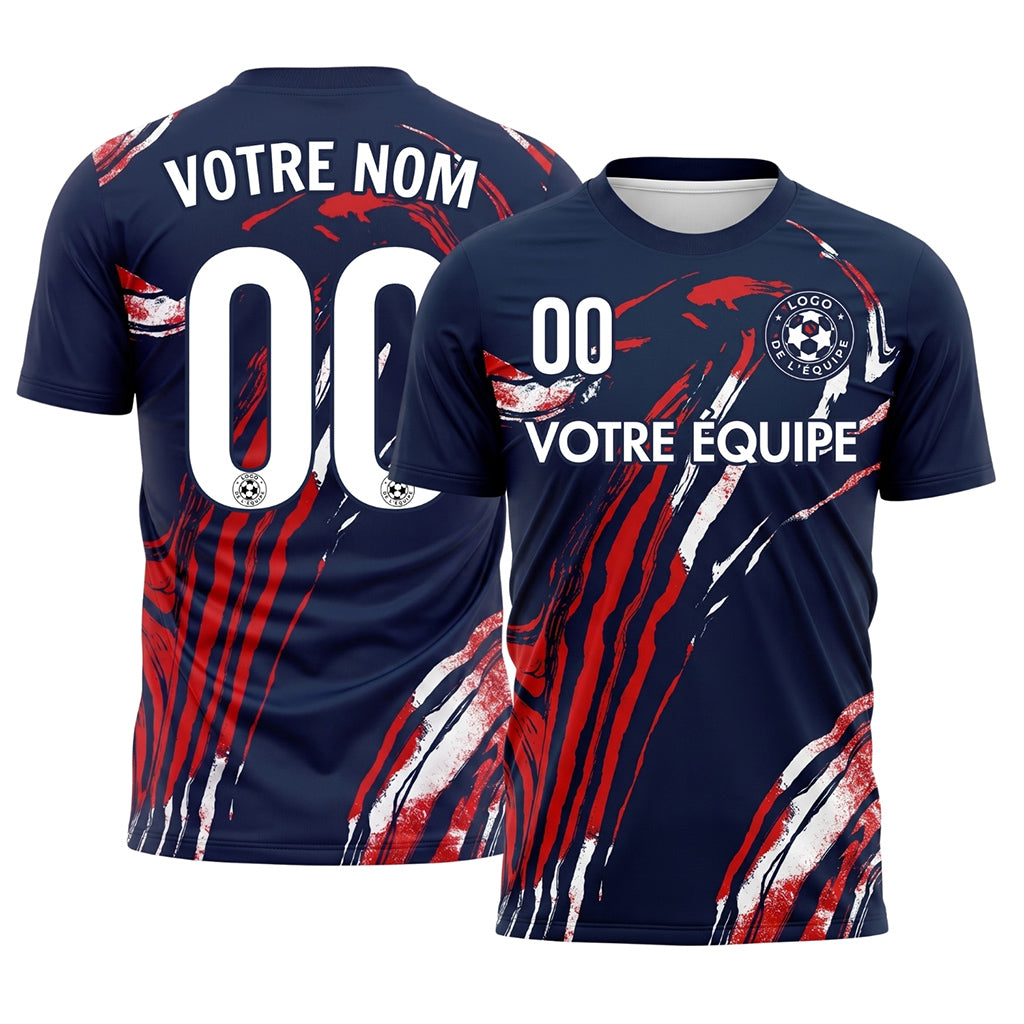 Bleu Foncé Rouge Blanc Coup de Pinceau Graphique Maillot de Football Personnalisé