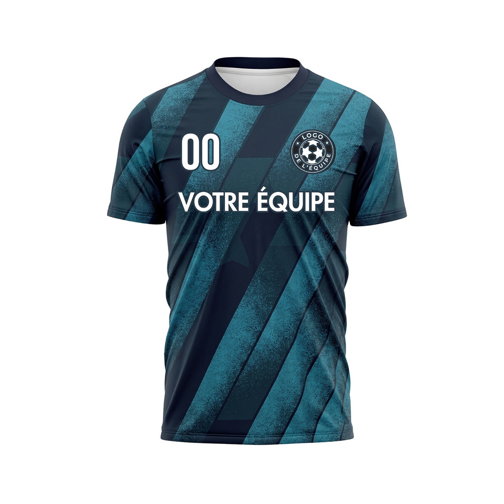 Bleu Foncé Turquoise Diagonales Rayures Maillot de Football Personnalisé