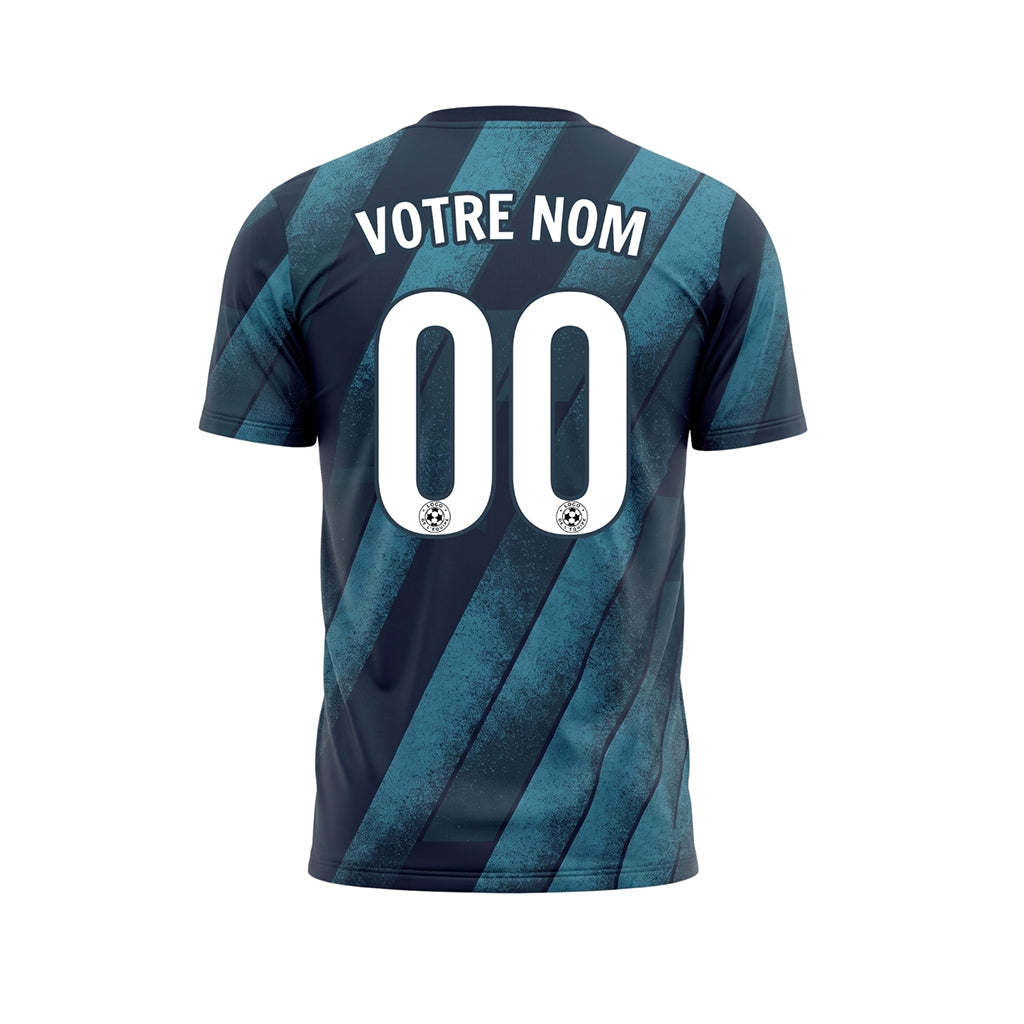 Bleu Foncé Turquoise Diagonales Rayures Maillot de Football Personnalisé