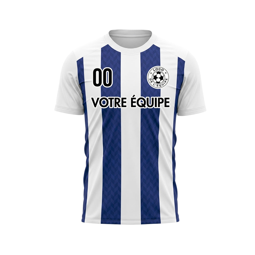 Bleu Foncé Blanc Chevron Rayé Maillot de Football Personnalisé