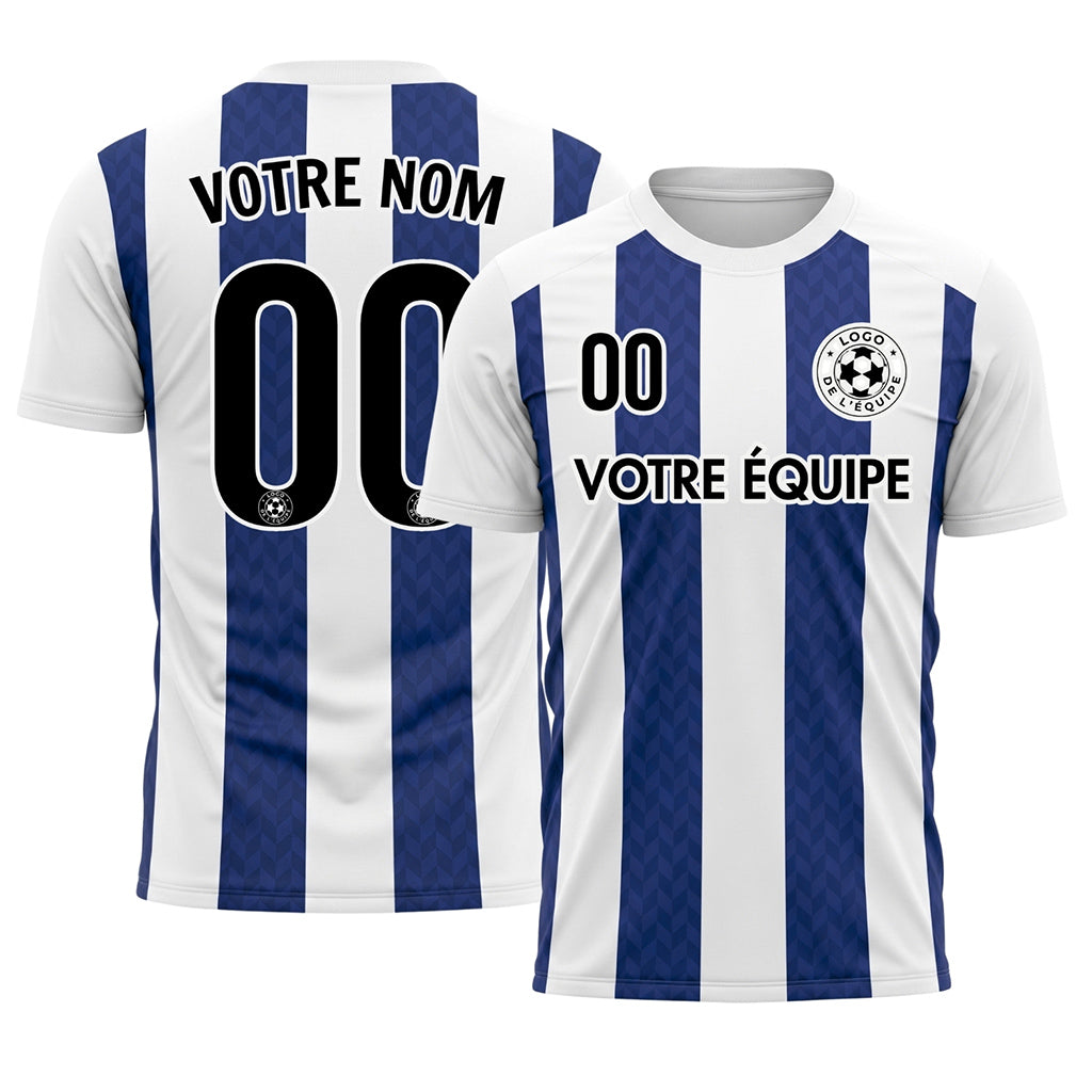 Bleu Foncé Blanc Chevron Rayé Maillot de Football Personnalisé