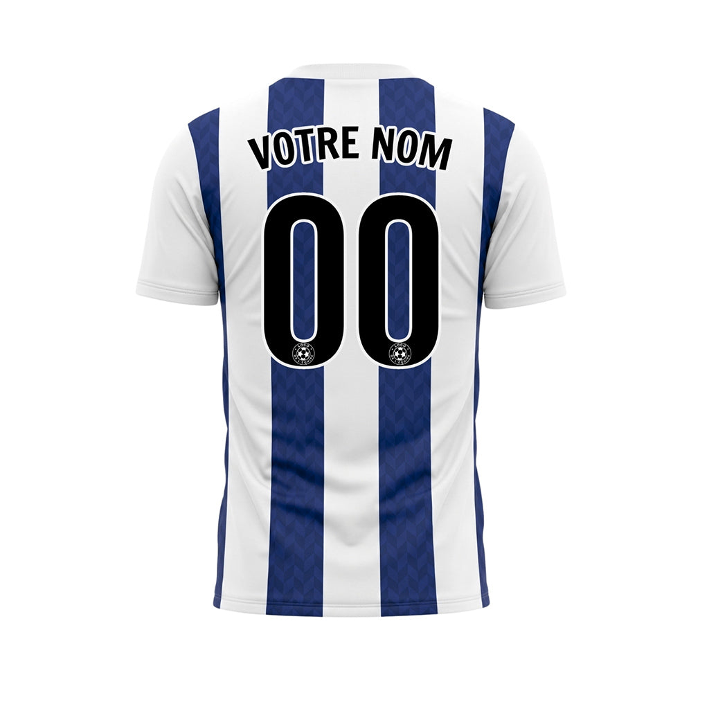 Bleu Foncé Blanc Chevron Rayé Maillot de Football Personnalisé