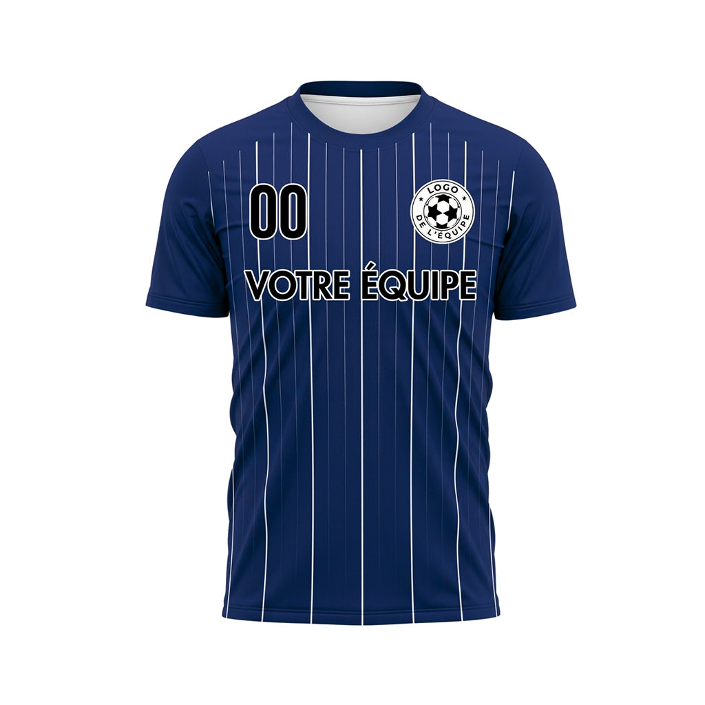Bleu Foncé Blanc Fines Rayures Fines Maillot de Football Personnalisé