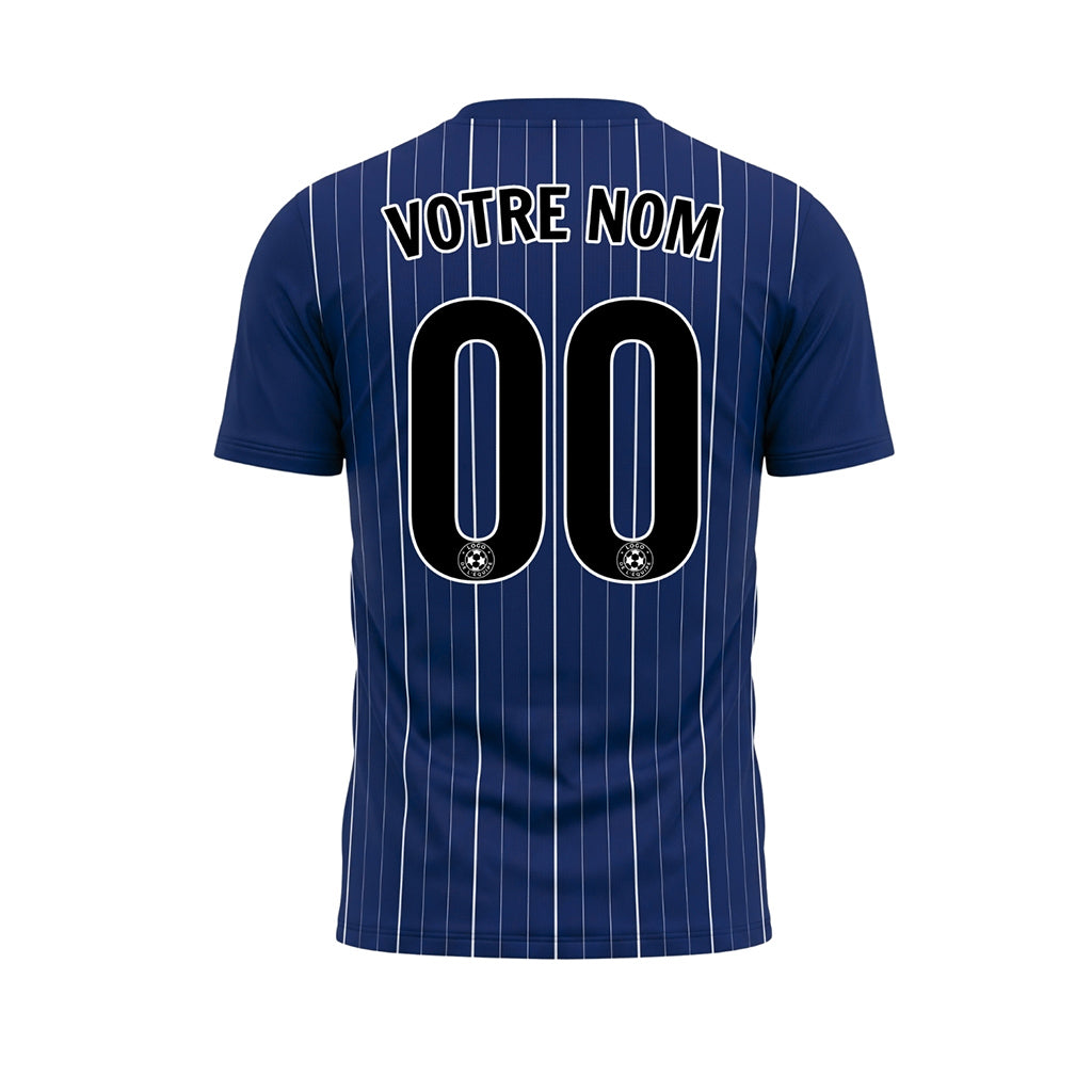 Bleu Foncé Blanc Fines Rayures Fines Maillot de Football Personnalisé