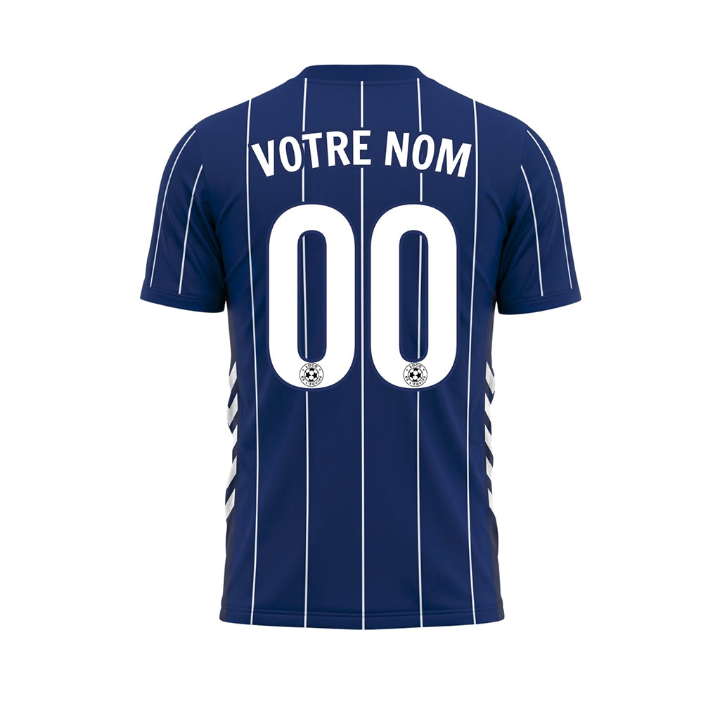 Bleu Foncé Blanc Rayures Fines Maillot de Football Personnalisé