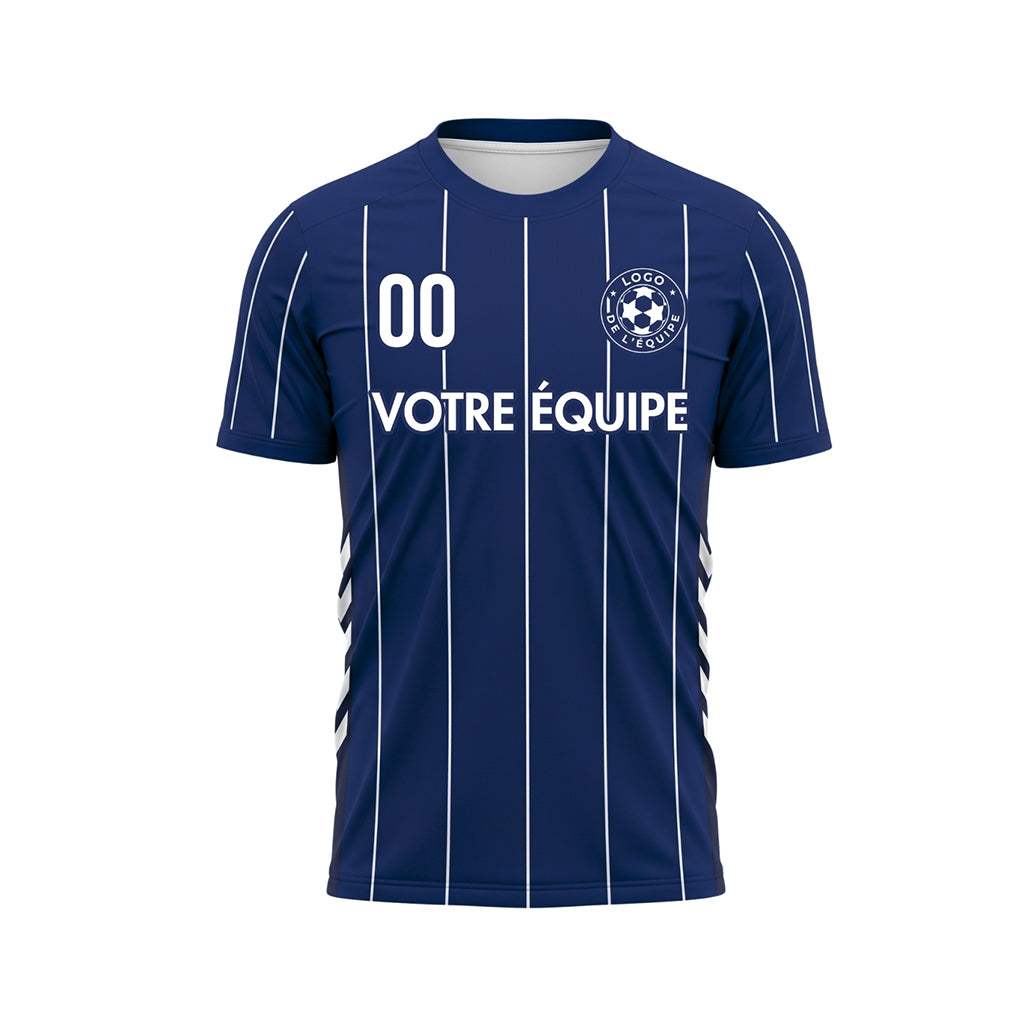 Bleu Foncé Blanc Rayures Fines Maillot de Football Personnalisé