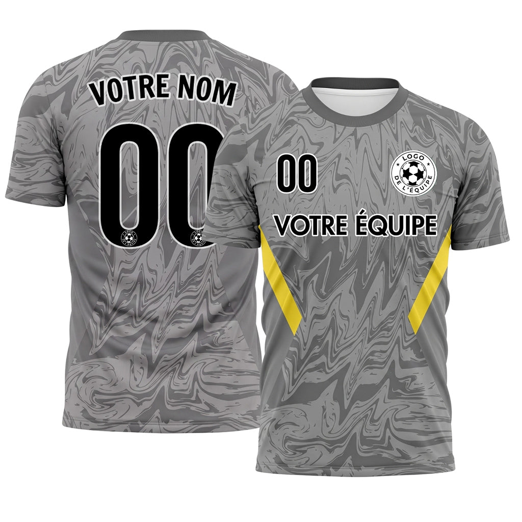 Gris Foncé Marbre Motif Jaune Bandes Latérales Maillot de Football Personnalisé