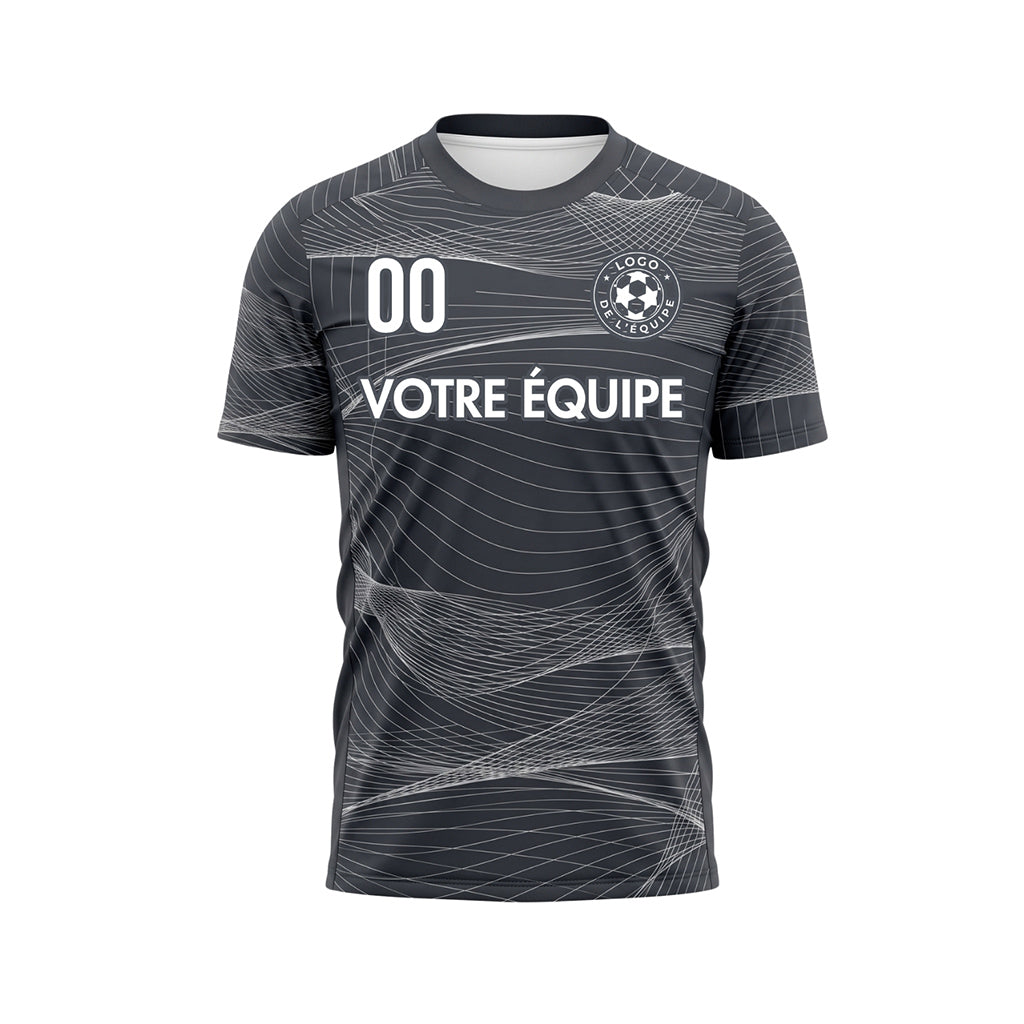 Gris Foncé Motif Lignes Ondulées Maillot de Football Personnalisé